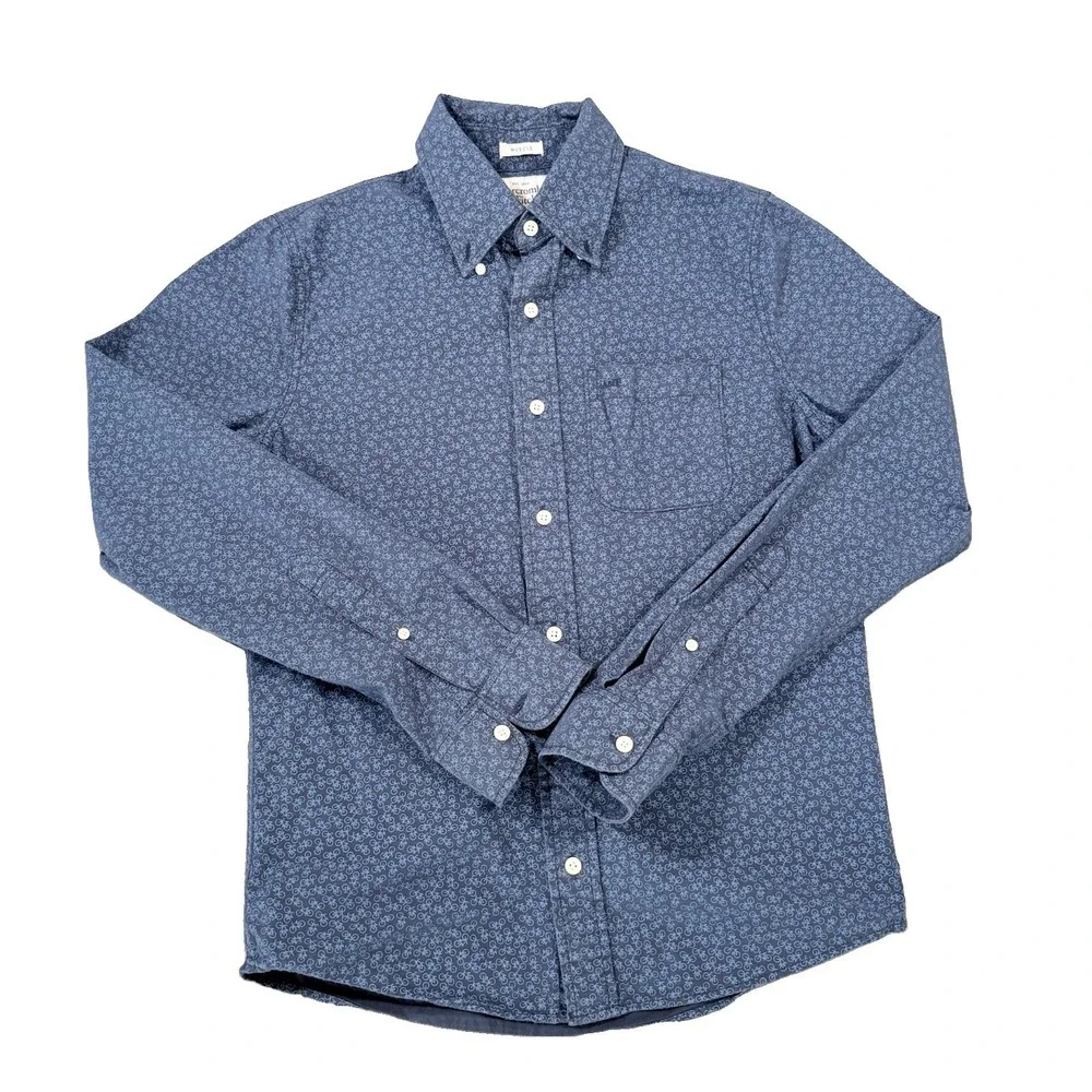 Abercrombie & Fitch Muscle Fit Shirt Mens Medium Blue Bicycle Print LS ID1396